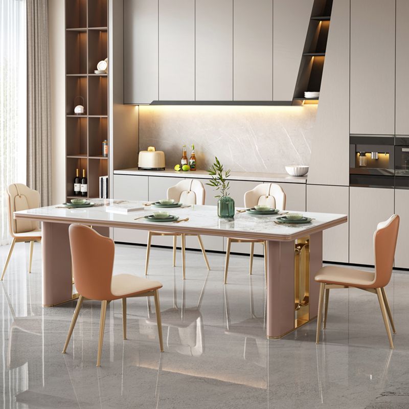 Modern Style 1/4/5/6/7 Pieces Dining Room Table Rectangle Stone Furniture in White Clearhalo 'Dining Room Sets' 'Dining Tables & Seating' 'dining_room_set' 'furn' 'furn_dining_room_set' 'Furniture' 'Kitchen & Dining Furniture' 1200x1200_a14997e5-9583-4210-b35b-e2c6757fec2e
