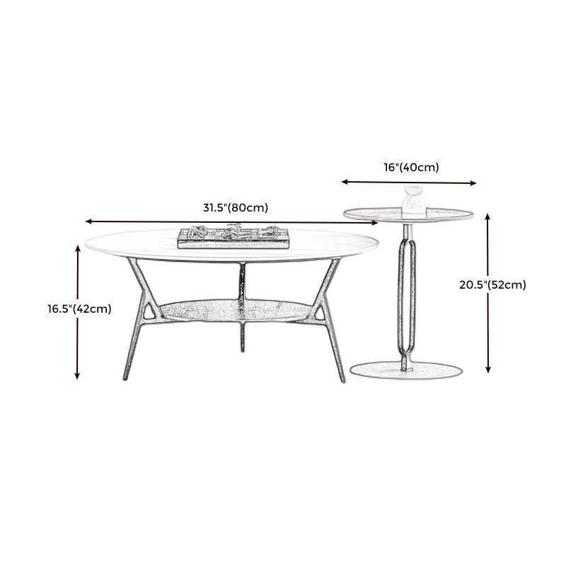 Modern Slate Trestle Coffee Table with Storage Round Cocktail Table in Grey Clearhalo 'Coffee & Accent Tables' 'Coffee Tables' 'coffee_tables' 'furn' 'furn_coffee_tables' 'Furniture' 'furniture_coffee_tables' 'Living Room Furniture' 1200x1200_a149e2af-6ff5-45de-b10f-7d5392b52ae2