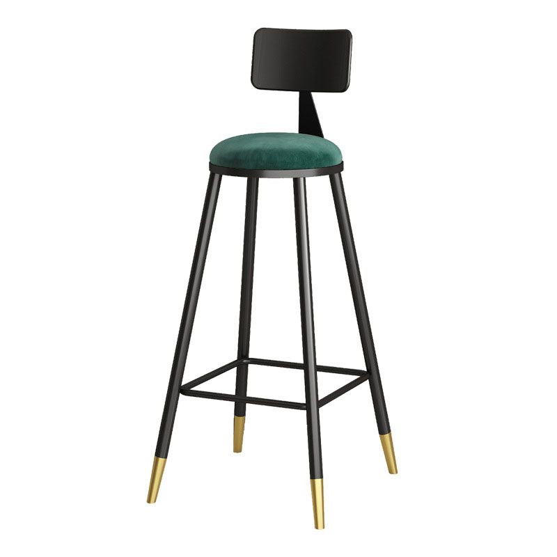 Glam Metal Barstool Velvet Footrest Low Back Stool in Matte Finish for Home