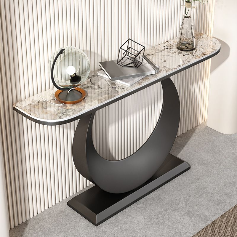 Glam 11,81 "W tavolo console in pietra tavolo di accento di mezza luna con 1 scaffale