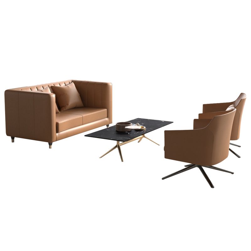 Glam Seating Genuine Leather Orange Cushions Square Arm Living Room Sofa