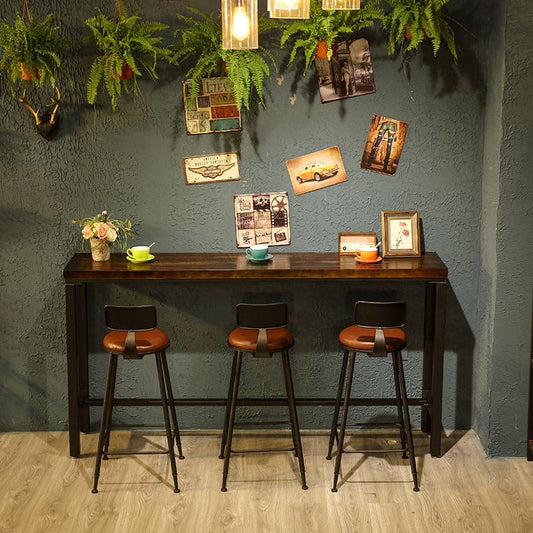 Brown Wood Top Counter Table Metal Black Legs Industrial Bar Table for Restaurant Clearhalo 'Bar Furniture' 'Bar Tables' 'bar_tables' 'furn' 'furn_bar_tables' 'Furniture' 'furniture_bar_tables' 'Kitchen & Dining Furniture' 1200x1200_a14f7813-695b-4679-9f98-88d2219df042