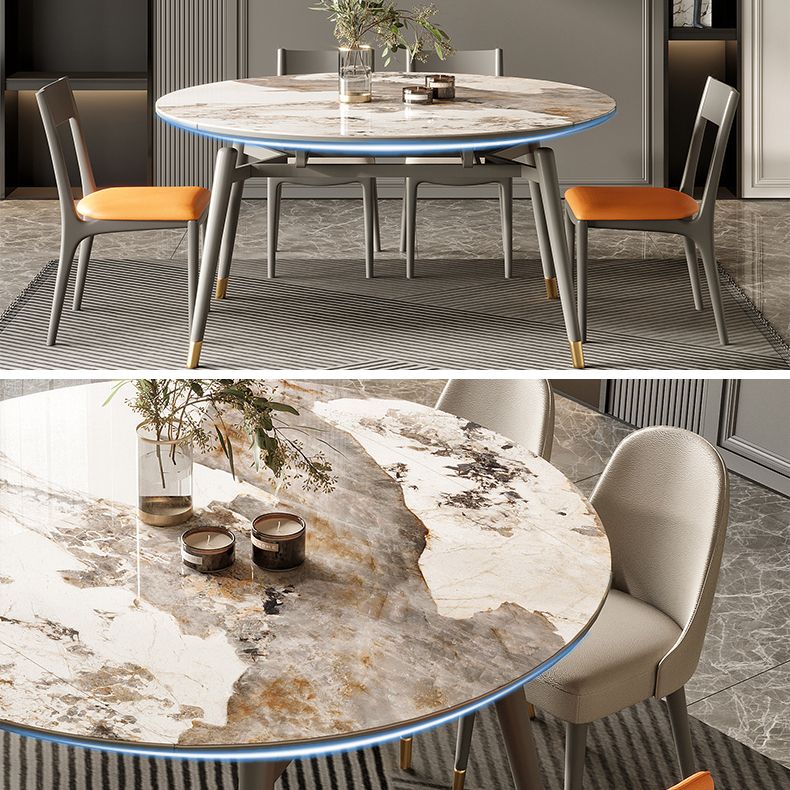 Luxury White Stone Top Dining Room Table with 4 Grey Oak Legs