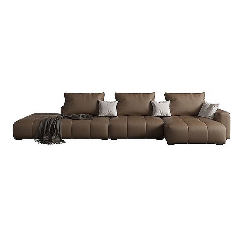 Faux leather Square Arm Sectional Brown L-Shape Sectional for Living Room Clearhalo 'furn' 'furn_sectionals' 'Furniture' 'furniture_sectionals' 'kitchen' 'kitchen_sectionals' 'Living Room Furniture' 'Sectionals' 1200x1200_a151c838-59b6-4648-9119-e26e1dc4d45e