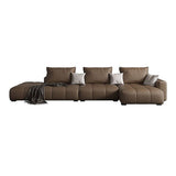 Faux leather Square Arm Sectional Brown L-Shape Sectional for Living Room Clearhalo 'furn' 'furn_sectionals' 'Furniture' 'furniture_sectionals' 'kitchen' 'kitchen_sectionals' 'Living Room Furniture' 'Sectionals' 1200x1200_a151c838-59b6-4648-9119-e26e1dc4d45e