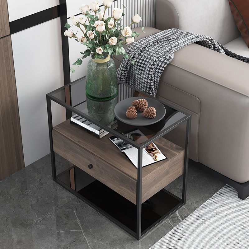 Tavolo laterale superiore rettangolare di vetro rettangolare da 21,65 "Tavolo da telaio in acciaio inossidabile con conservazione