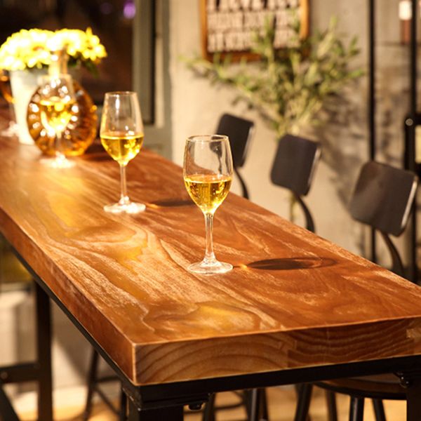 Solid Wood Top Bar Dining Table Industrial Bar Dining Table with Black Base Clearhalo 'Bar Furniture' 'Bar Tables' 'bar_tables' 'furn' 'furn_bar_tables' 'Furniture' 'Kitchen & Dining Furniture' 1200x1200_a154c6c3-b1fa-4985-befb-69608443579d