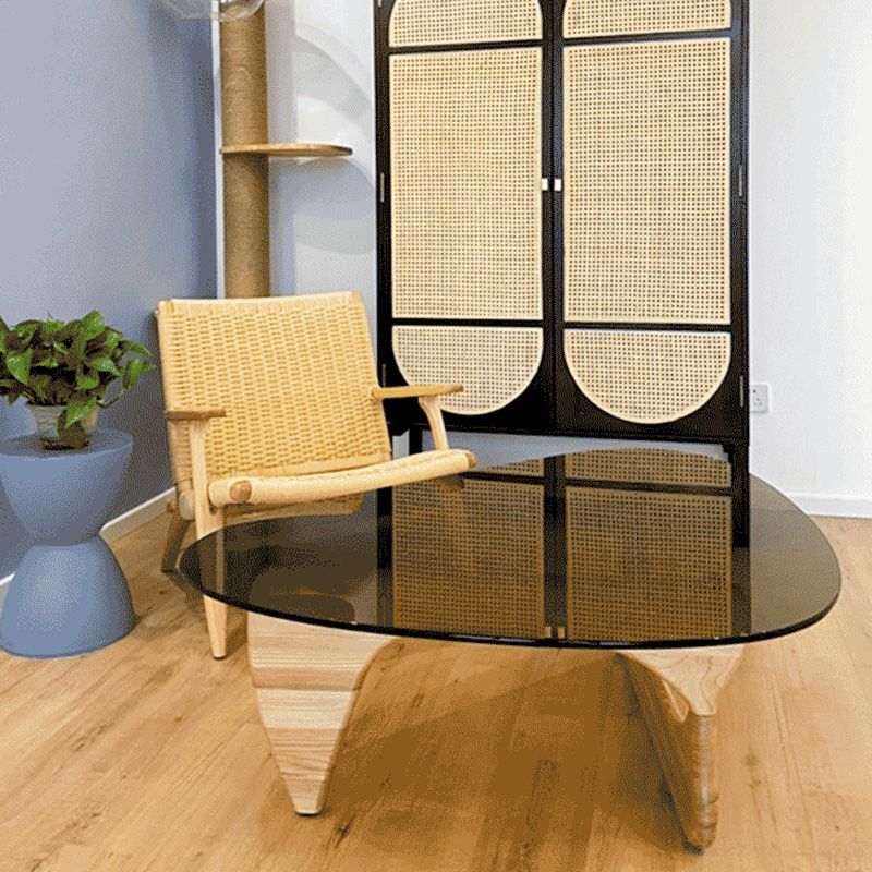 Abstract Base Design Wood/brown/black Solid Wood Tempered Glass Countertops Side Table Clearhalo 'Coffee & Accent Tables' 'End & Side Tables' 'end_side_table' 'end_side_tables' 'furn' 'furn_end_side_tables' 'Furniture' 'furniture_end_side_table' 'Living Room Furniture' 1200x1200_a1568ae6-9716-4e4f-a7f7-dd5cdcf2b889