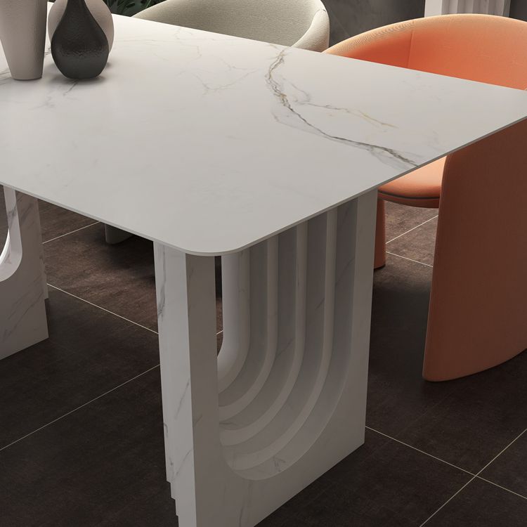 Metal Modern Double Pedestal Table Sintered Stone Table,47.5"L x 31.5"W x 29.5"H Clearhalo ' dining_table' 'Dining Tables & Seating' 'Dining Tables' 'furn' 'furn_dining_table' 'Furniture' 'furniture_dining_table' 'Kitchen & Dining Furniture' 'kitchen&dining_furn' 'kitchen' 'kitchen_dining_table' 1200x1200_a15b61b5-2272-43eb-a960-e655285b925a