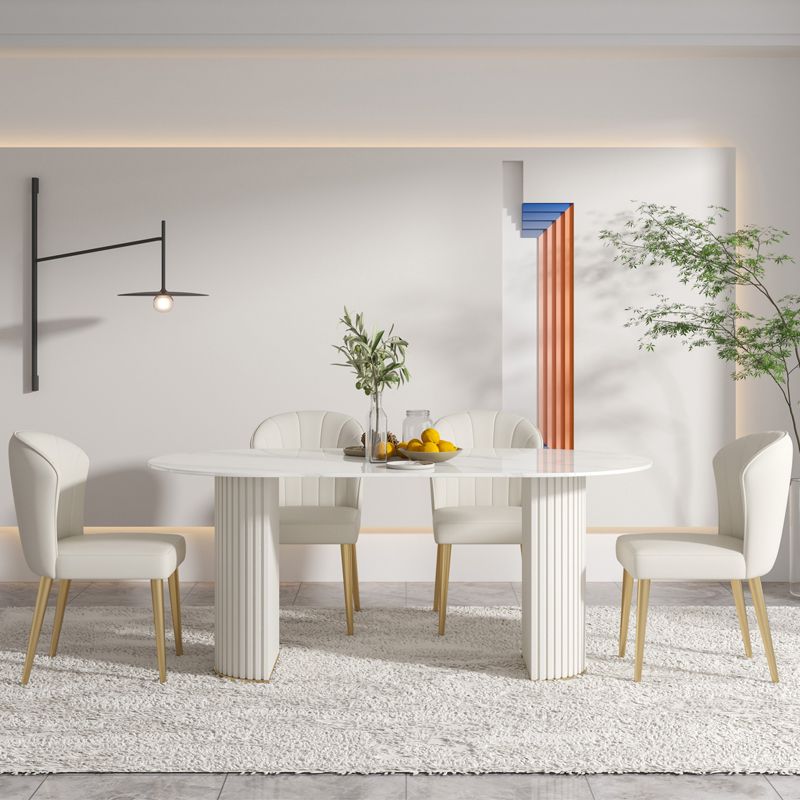 Modern Kitchen Sintered Stone Dining Table Oval Shape White Dining Table with Double Pedestal Base Clearhalo ' dining_table' 'Dining Tables & Seating' 'Dining Tables' 'furn' 'furn_dining_table' 'Furniture' 'furniture_dining_table' 'Kitchen & Dining Furniture' 'kitchen&dining_furn' 'kitchen' 'kitchen_dining_table' 1200x1200_a15dd8e6-ee7d-4cae-a10a-7cc0f2966901