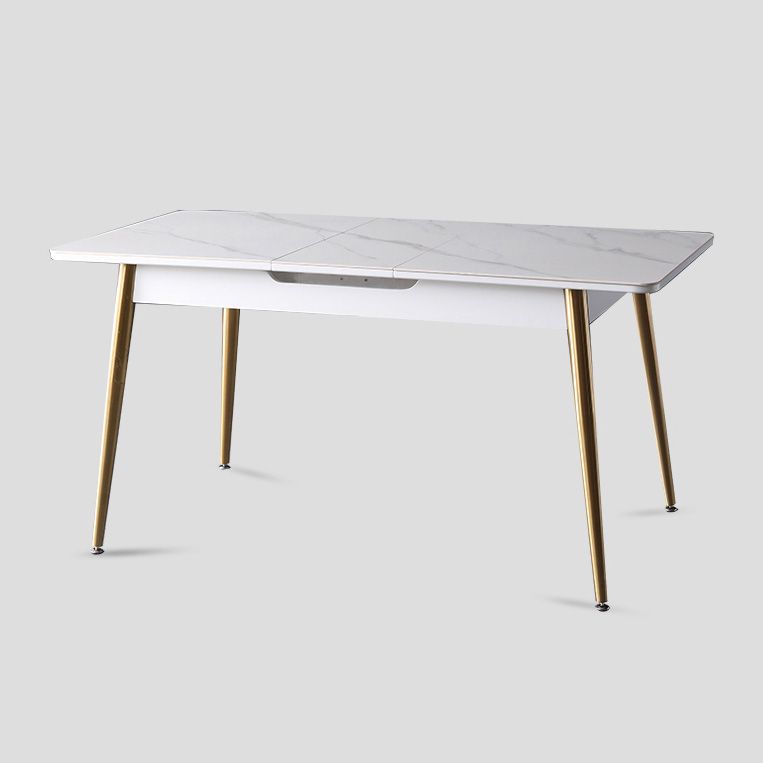 Rectangle Traditional Luxury Dining Table White Sintered Stone Table with 4 Gold Legs Clearhalo ' dining_table' 'Dining Tables & Seating' 'Dining Tables' 'furn' 'furn_dining_table' 'Furniture' 'furniture_dining_table' 'Kitchen & Dining Furniture' 'kitchen&dining_furn' 'kitchen' 'kitchen_dining_table' 1200x1200_a1615869-ceda-4c6d-8d66-84d8aef83ad7