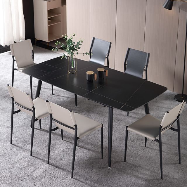 Modern Black 1/4/5/7 Pieces Dining Set Rectangle Legs Stone Indoor Dinette Set Clearhalo 'Dining Room Sets' 'Dining Tables & Seating' 'dining_room_set' 'furn' 'furn_dining_room_set' 'Furniture' 'Kitchen & Dining Furniture' 1200x1200_a1634638-7e9b-4d67-81a7-662e3c697e62