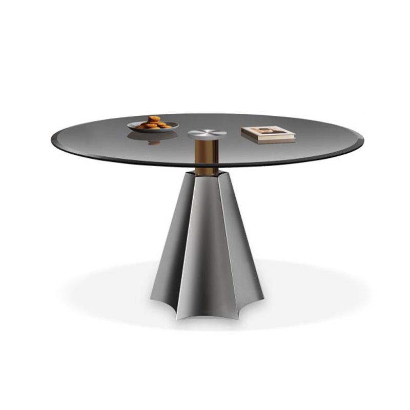 Modern Round Dining Table Glass Tabletop with Stainless Steel Pedestal Base