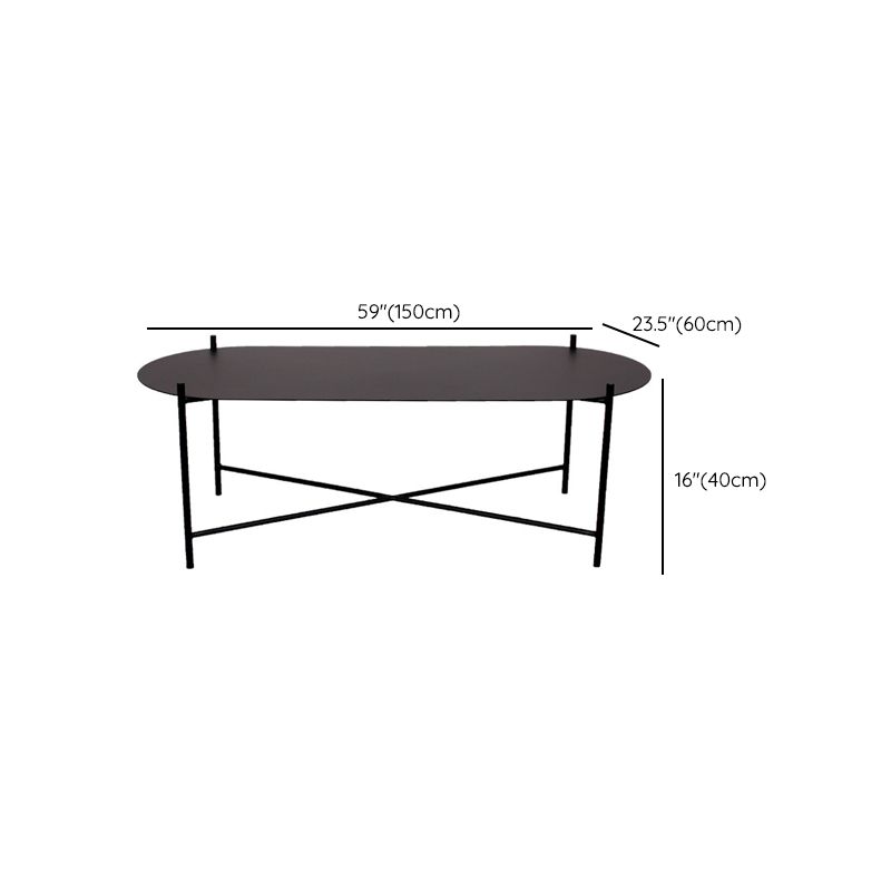 Table de cocktail basse à pieds croisés en fer elliptique en noir de 15,7" H