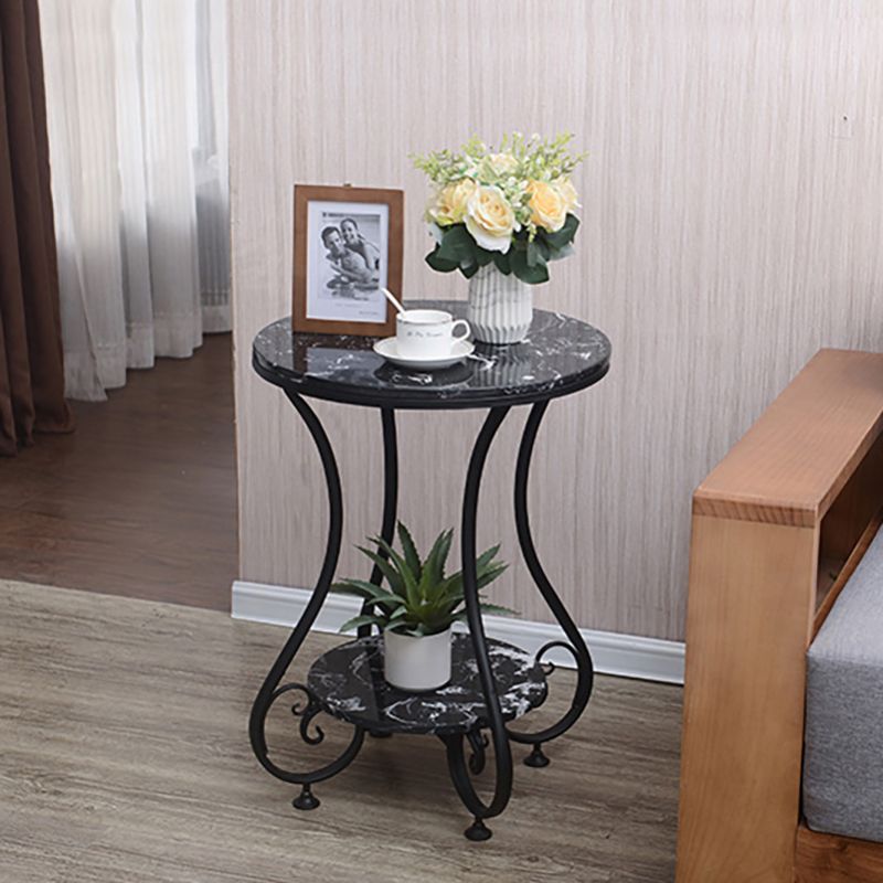Glam Round Glossy Marble Top End Table Metal Curved Sofa Side End Table