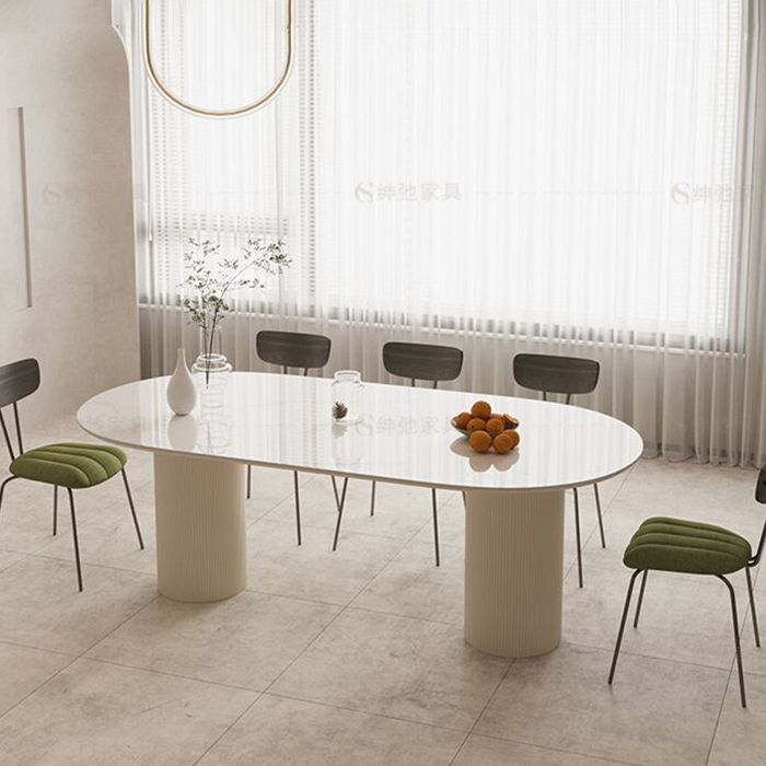 Sintered Stone Luxury White Table Oval Dining Table with Double Pedestal Clearhalo 'Dining Tables & Seating' 'Dining Tables' 'dining_table' 'furn' 'furn_dining_table' 'Furniture' 'furniture_dining_table' 'Kitchen & Dining Furniture' 'kitchen' 'kitchen_dining_table' 1200x1200_a168888b-cf20-4e68-9f66-d38e79b190e1