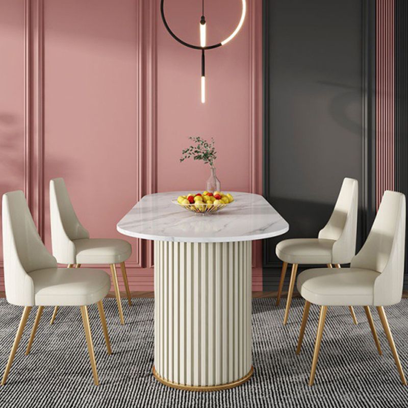 White Stone Top Dining Table Modern Oval Dining Table with Sled Base Clearhalo 'Dining Tables & Seating' 'Dining Tables' 'dining_table' 'Furniture' 'furniture_dining_table' 'Kitchen & Dining Furniture' 'kitchen' 'kitchen_dining_table' 1200x1200_a16e5b1e-9305-4ce9-a51b-4f9a9b1f6538