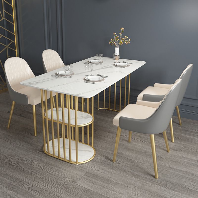 Glam Style Dining Table Metal Double Gold Pedestal Table with Storage Clearhalo 'Dining Tables & Seating' 'Dining Tables' 'dining_table' 'furn' 'furn_dining_table' 'Furniture' 'furniture_dining_table' 'Kitchen & Dining Furniture' 1200x1200_a16f783f-d988-4963-9fc5-85cc9eb8b88c