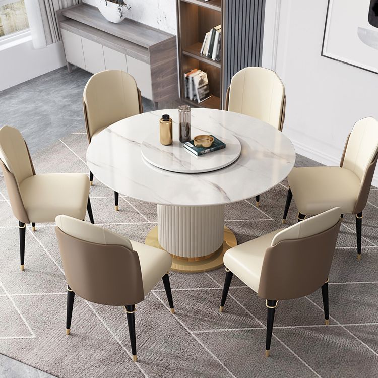 Glam 1/3/4/5/7/9 Pieces Round Dining Table Set with Sintered Stone Top Turntable Furniture Clearhalo 'Dining Room Sets' 'Dining Tables & Seating' 'dining_room_set' 'furn' 'furn_dining_room_set' 'Furniture' 'furniture_dining_room_set' 'Kitchen & Dining Furniture' 'kitchen&dining_furn' 'kitchen' 1200x1200_a172c341-3728-4996-a678-4b293c08c03d