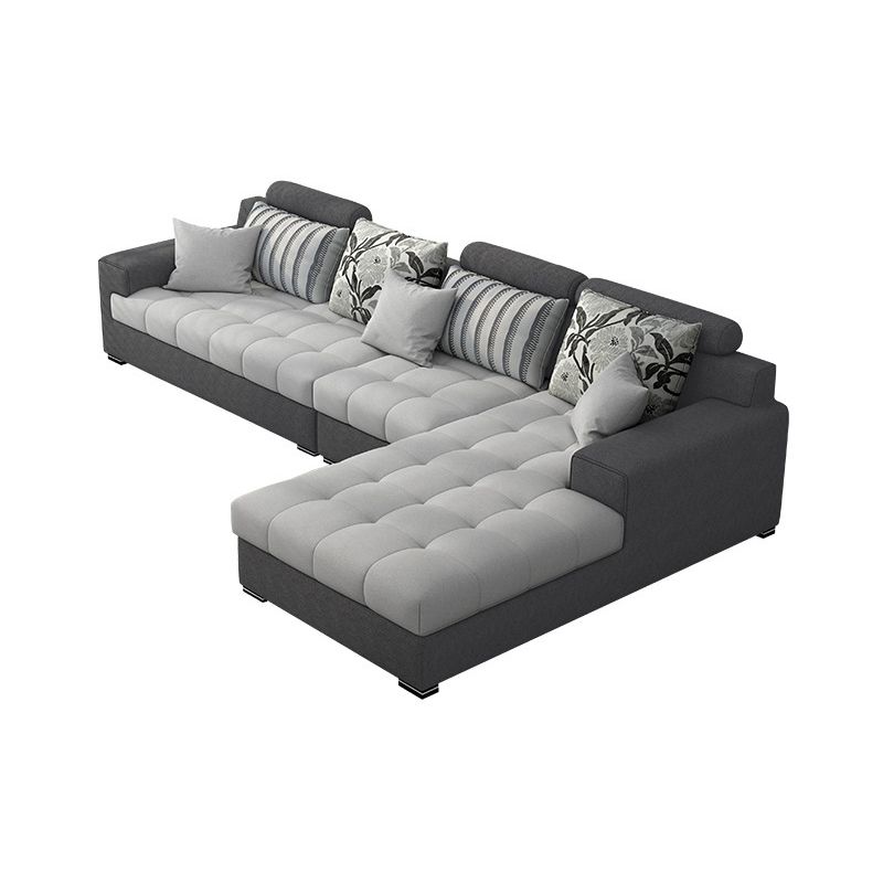 Slipcovered Square Arm Sectional Modern Fabric 4-seater Sectional Clearhalo 'furn' 'furn_sectionals' 'Furniture' 'Living Room Furniture' 'Sectionals' 1200x1200_a1799cb4-6b73-430f-8501-b0be08528481
