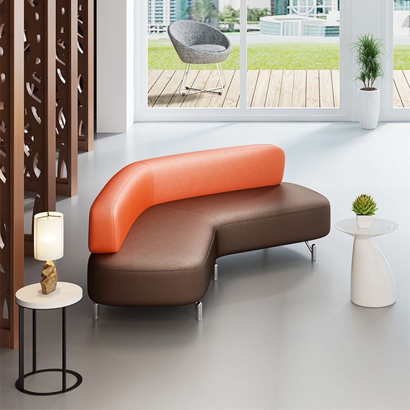 Leather Armless Settee Contemporary Tight Back Curved Sofa for Living Room