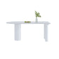 Simple Stone Top Table for Restaurant Oval Table with Three White Pedestal Clearhalo 'Dining Tables & Seating' 'Dining Tables' 'dining_table' 'furn' 'furn_dining_table' 'Furniture' 'Kitchen & Dining Furniture' 1200x1200_a17be005-0260-4fdb-b5cb-b43d096de397