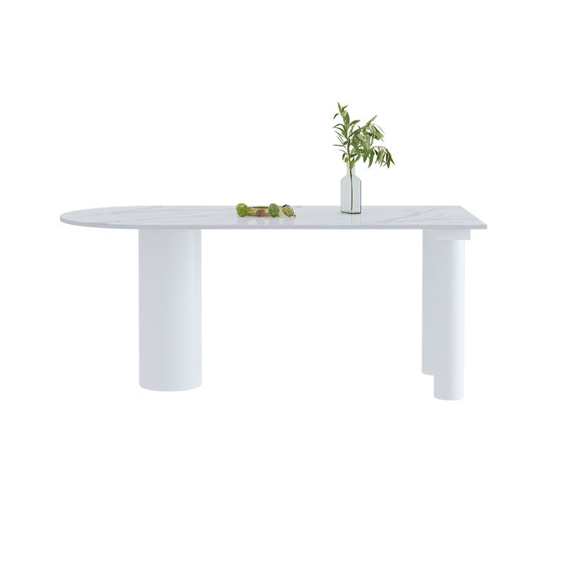 Simple Stone Top Table for Restaurant Oval Table with Three White Pedestal Clearhalo 'Dining Tables & Seating' 'Dining Tables' 'dining_table' 'furn' 'furn_dining_table' 'Furniture' 'Kitchen & Dining Furniture' 1200x1200_a17be005-0260-4fdb-b5cb-b43d096de397