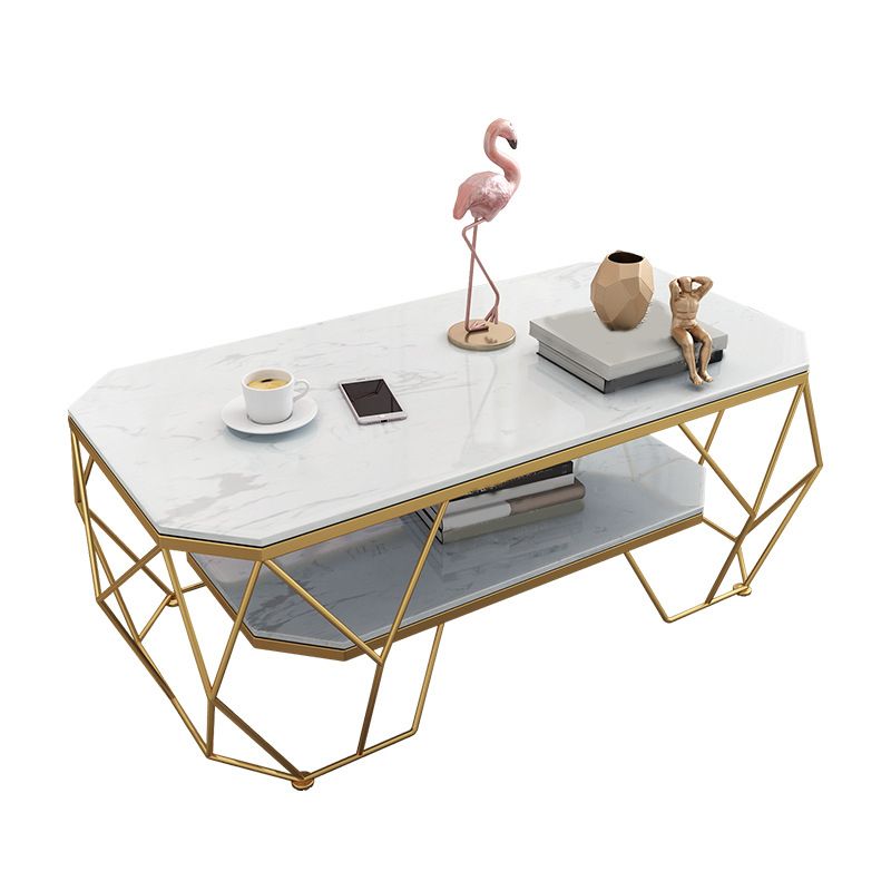 Modern Style Tempered Glass & Slate Bunching Table Metal Rectangular Coffee Table