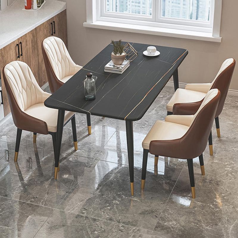 Modern Sintered Stone Rectangle Shape Dining Set White & Black Standard Dining Set for Kitchen Clearhalo 'Dining Room Sets' 'Dining Tables & Seating' 'dining_room_set' 'Furniture' 'furniture_dining_room_set' 'Kitchen & Dining Furniture' 'kitchen&dining_furn' 'kitchen' 1200x1200_a17ec2e7-01e3-44ef-8fa3-bbfd0ca68162
