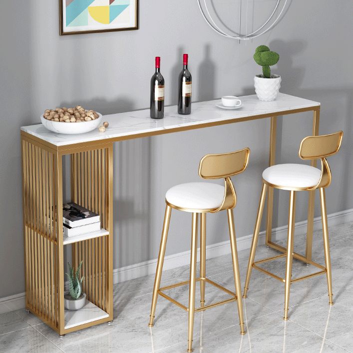 Glam Iron Bar Dining Table with Faux Marble Top Indoor Bistro Table with Shelf Clearhalo 'Bar Furniture' 'Bar Tables' 'bar_tables' 'furn' 'furn_bar_tables' 'Furniture' 'furniture_bar_tables' 'Kitchen & Dining Furniture' 1200x1200_a17fc1ff-18ed-43f9-8f44-533ff305e497