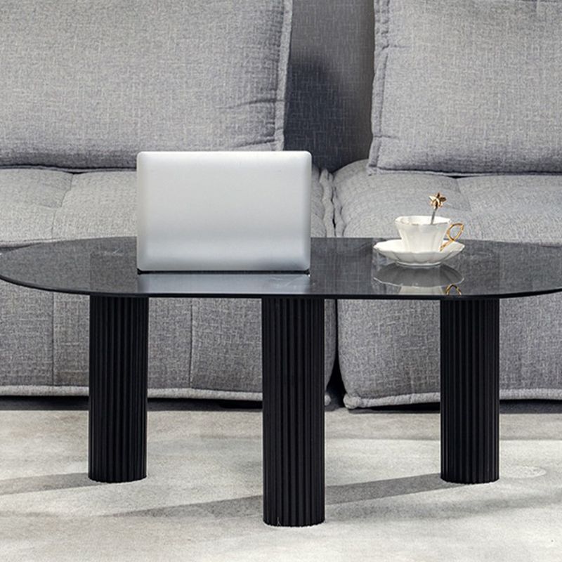 Contemporary Oval Glass Top Coffee Table with 3 Wooden Legs Cocktail Table Clearhalo 'Coffee & Accent Tables' 'Coffee Tables' 'coffee_tables' 'furn' 'furn_coffee_tables' 'Furniture' 'Living Room Furniture' 1200x1200_a1810032-2b22-48e2-beb0-79377ba6a0a1