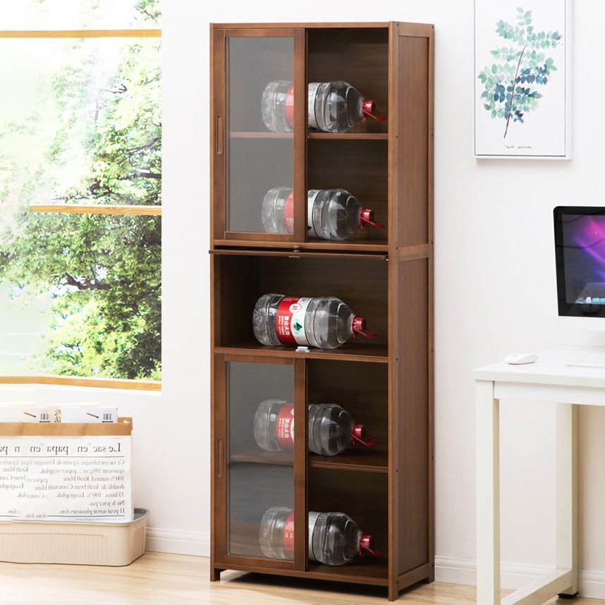 Vertical Bookcase with Doors Bamboo Book Shelf for Home Office