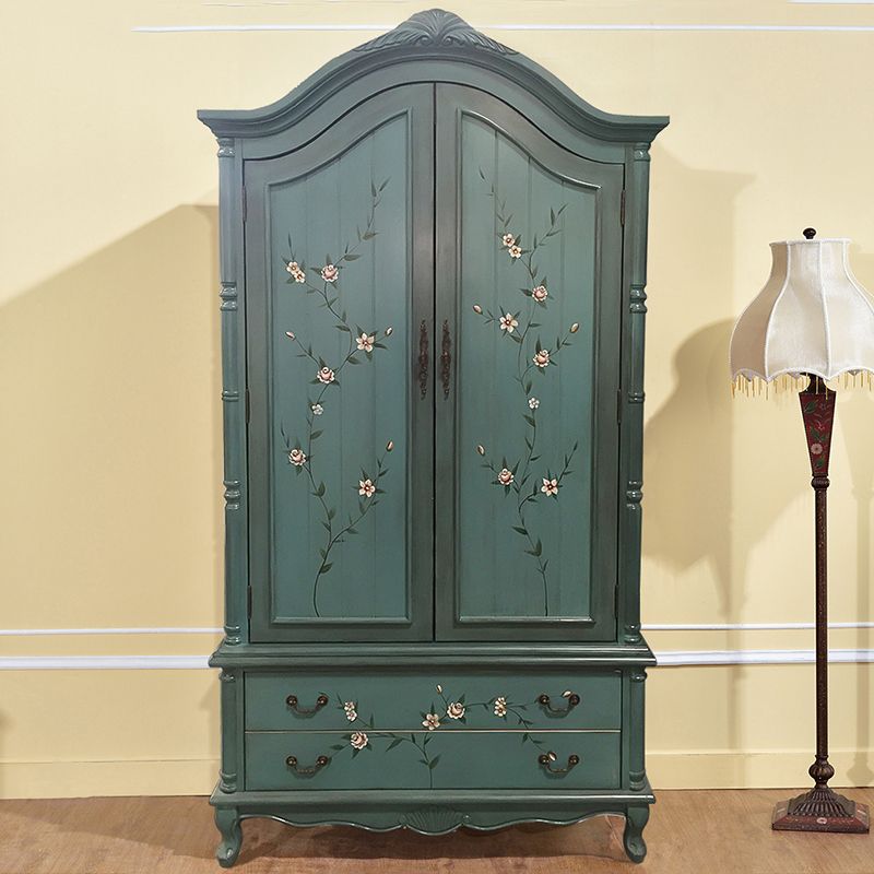 Armoire en bois fini mate avec armoire de rangement côtière à tige de vêtements avec portes à charnière