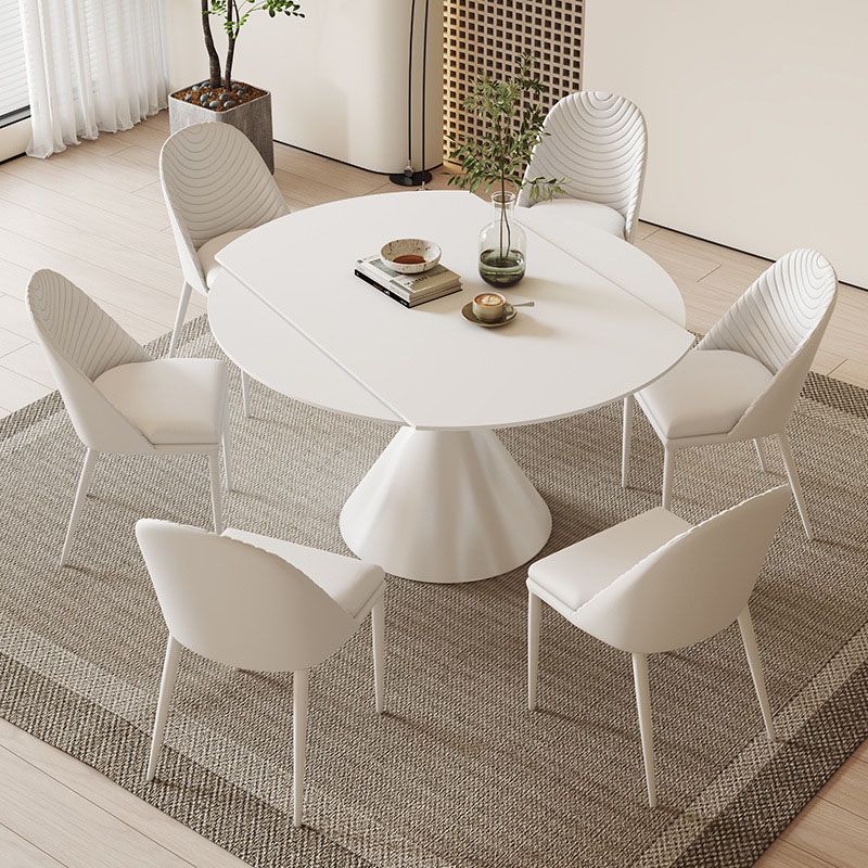 Sintered Stone Pedestal Dining Table Extendable Dining Table in White Clearhalo 'Dining Tables & Seating' 'Dining Tables' 'dining_table' 'furn' 'furn_dining_table' 'Furniture' 'Kitchen & Dining Furniture' 1200x1200_a18b9d5d-a396-4d8d-a9d2-6a28299a7735