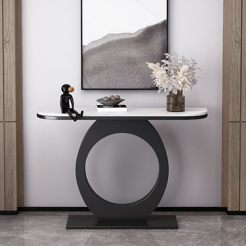 Half Moon Console Table with Pedestal Base for Hall Accent Table Clearhalo 'Console Tables' 'console_tables' 'Entry & Mudroom Furniture' 'furn' 'furn_console_tables' 'Furniture' 1200x1200_a18c2caf-f0de-4a29-92f5-5685182b43cf