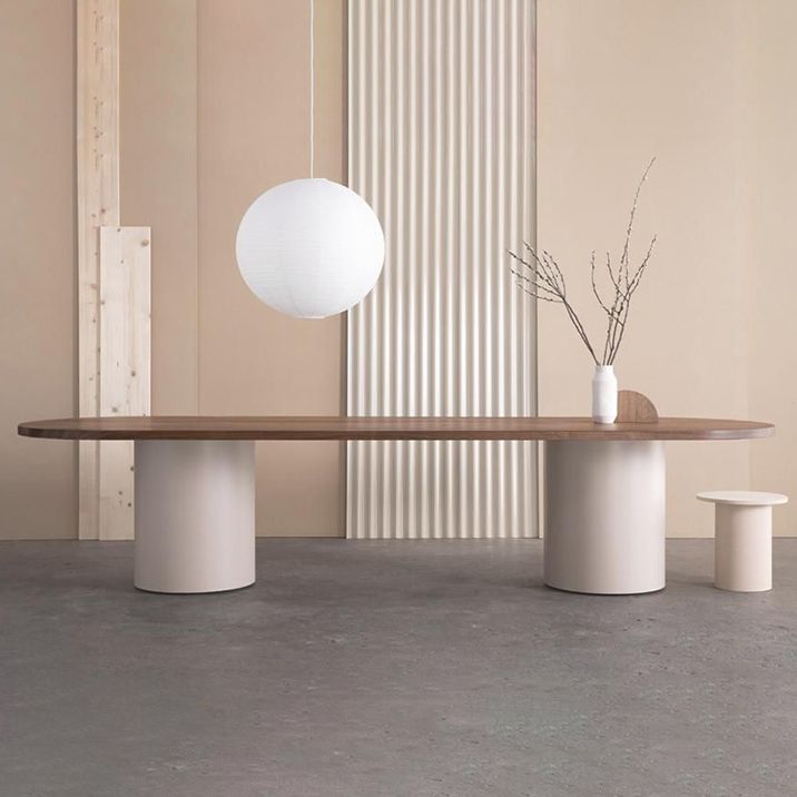 Oval Solid Wood Dining Table Modern Table with Wooden Double Pedestal for Restaurant Clearhalo ' dining_table' 'Dining Tables & Seating' 'Dining Tables' 'furn' 'furn_dining_table' 'Furniture' 'furniture_dining_table' 'Kitchen & Dining Furniture' 'kitchen&dining_furn' 'kitchen' 'kitchen_dining_table' 1200x1200_a18d9602-ac15-43ed-b7bb-d2b9676f1093