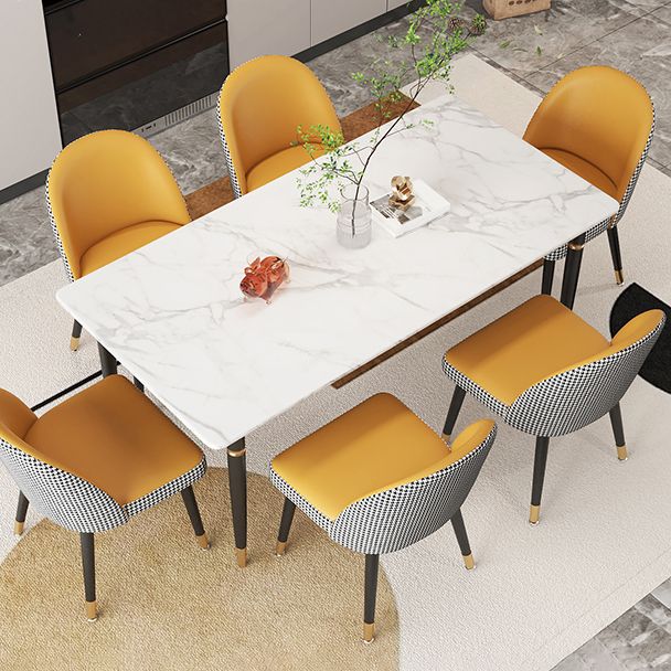 Modern 1/4/5/7 Pieces Dining Set Rectangle Stone Top Legs Dinette Set in White Clearhalo 'Dining Room Sets' 'Dining Tables & Seating' 'dining_room_set' 'furn' 'furn_dining_room_set' 'Furniture' 'Kitchen & Dining Furniture' 1200x1200_a19227e1-84b7-413c-9cbd-20f354b54d64
