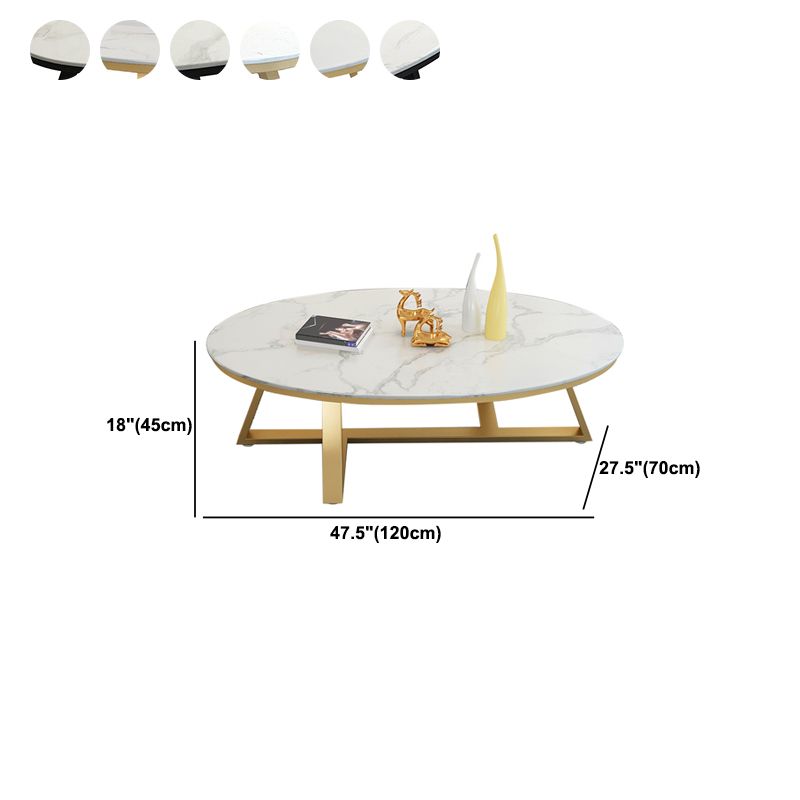 Glam Metal Cross Legs Coffee Table Faux Marble/Slate Oval Coffee Table Clearhalo 'Coffee & Accent Tables' 'Coffee Tables' 'coffee_tables' 'furn' 'furn_coffee_tables' 'Furniture' 'Living Room Furniture' 1200x1200_a1971837-5cef-4b56-a360-d6d3ffa85408