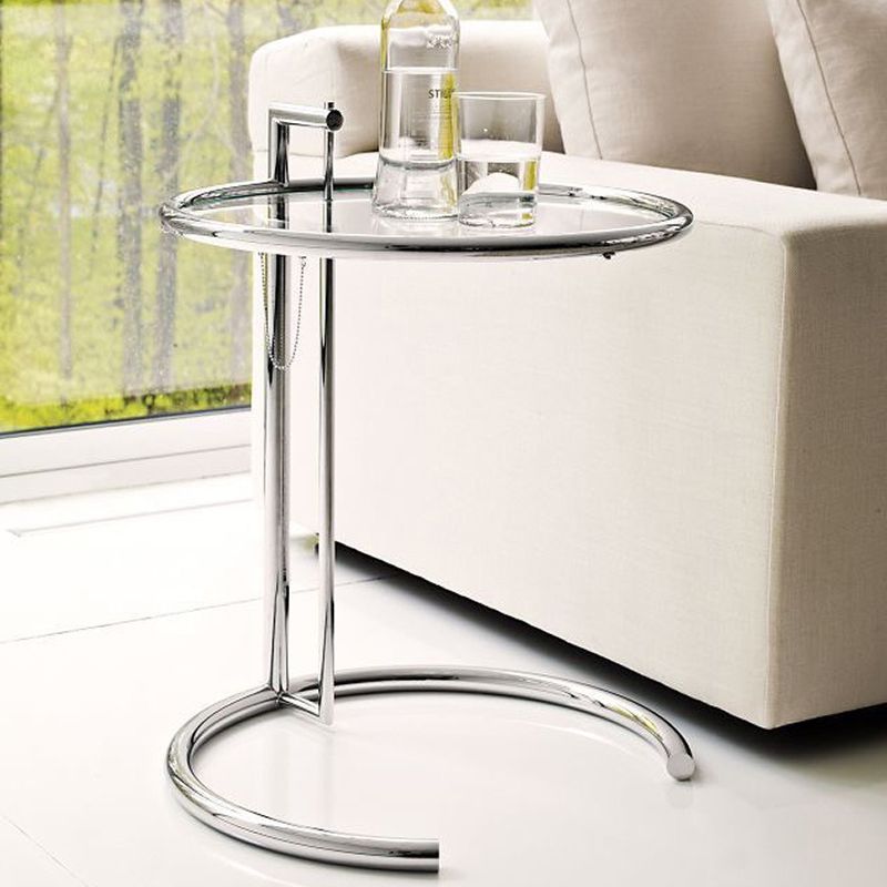 Round Glass Top End Table with Stainless Steel C Base Side Table Clearhalo 'Coffee & Accent Tables' 'End & Side Tables' 'end_side_tables' 'furn' 'furn_end_side_tables' 'Furniture' 'Living Room Furniture' 1200x1200_a199cbd9-8dc2-4f8e-b198-e0b2b62bc0c0