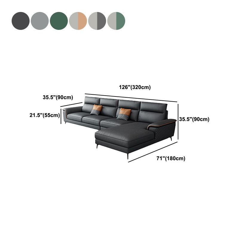 Modern Pillow Top Arm Sofa 4-Seater Faux Leather Sofa with Chaise Clearhalo 'furn' 'furn_sectionals' 'Furniture' 'Living Room Furniture' 'Sectionals' 1200x1200_a1a285ff-f3c5-4704-a75b-c896a5770721