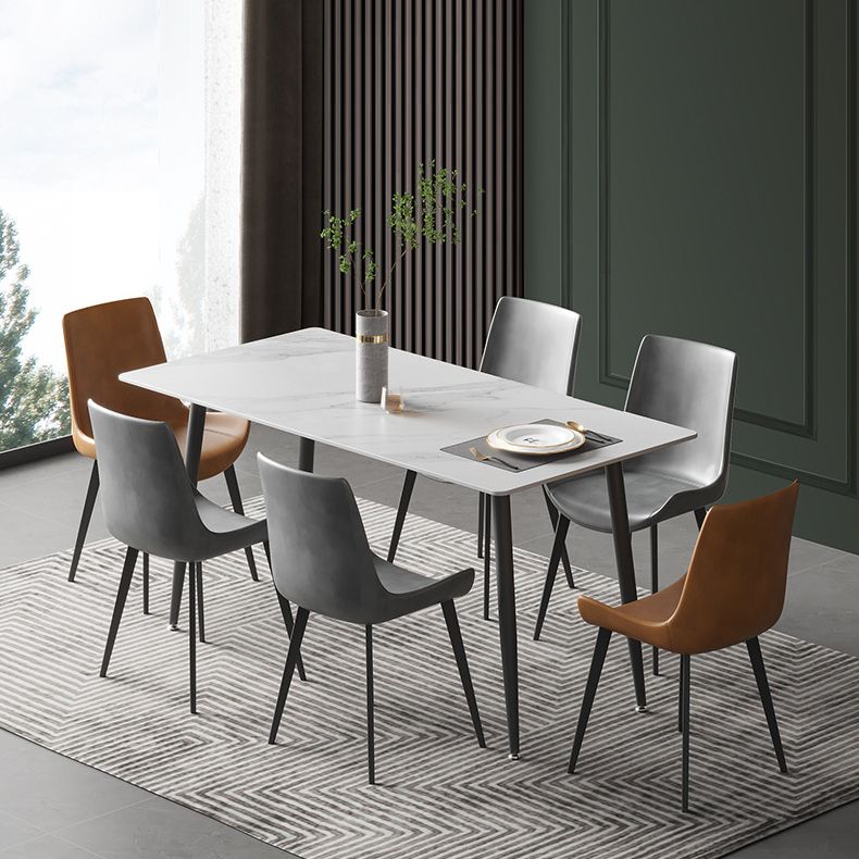 Stone Top Table Rectangle Contemporary Dining Table with 4 Black Legs Clearhalo 'Dining Tables & Seating' 'Dining Tables' 'dining_table' 'furn' 'furn_dining_table' 'Furniture' 'furniture_dining_table' 'Kitchen & Dining Furniture' 1200x1200_a1acc1c9-434d-4de7-bccd-2a4a21ffa25f