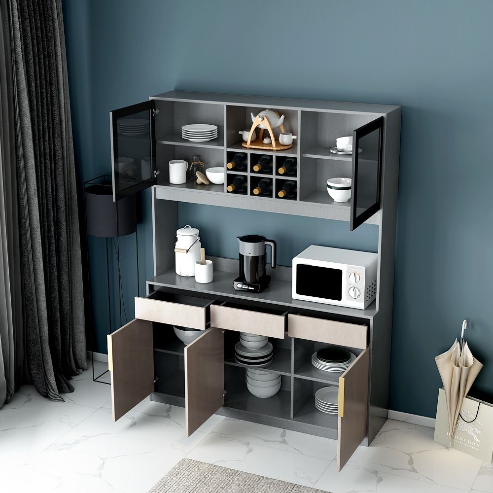 Modern Sideboard Buffet with Glass Doors Engineered Wood Buffet Server Clearhalo 'buffet_sideboard' 'Buffets & Sideboards' 'furn' 'furn_buffet_sideboard' 'Furniture' 'Kitchen & Dining Furniture' 1200x1200_a1b08a2a-5952-48e4-abfe-d3b8a92dc066