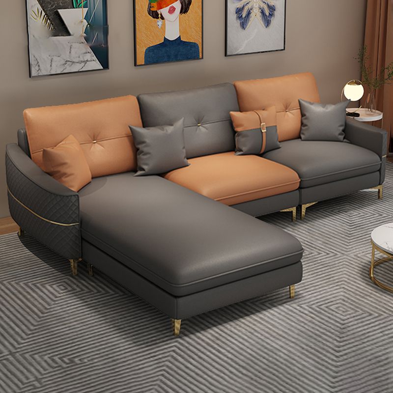 33.4"H Faux Leather Tufted Square Arm Sofa & Chaise for Living Room