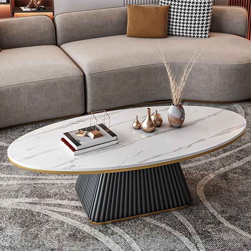 Oval Box Shaped Base Design Slate Table Glam Style Coffee Table