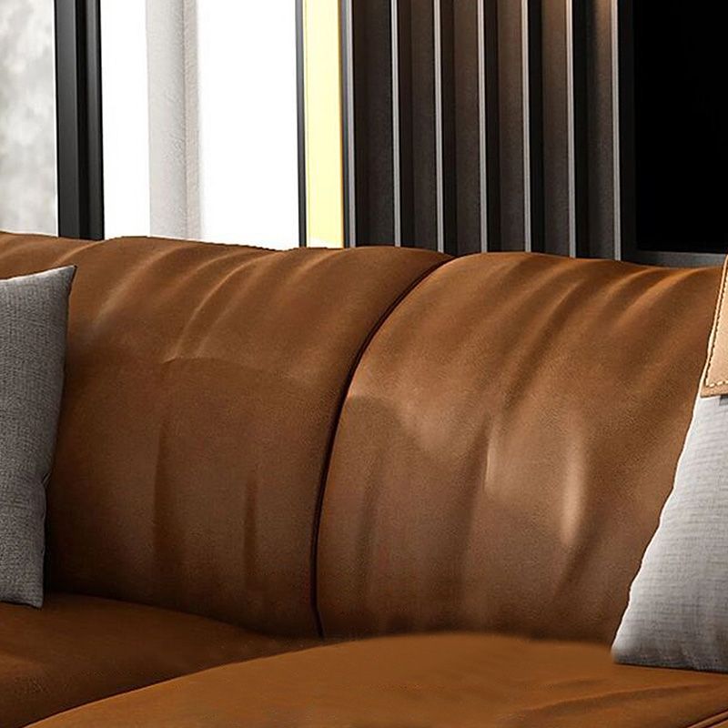 Contemporary Leathe Pillow Top Arm Sofa Set with Pillows in Brown