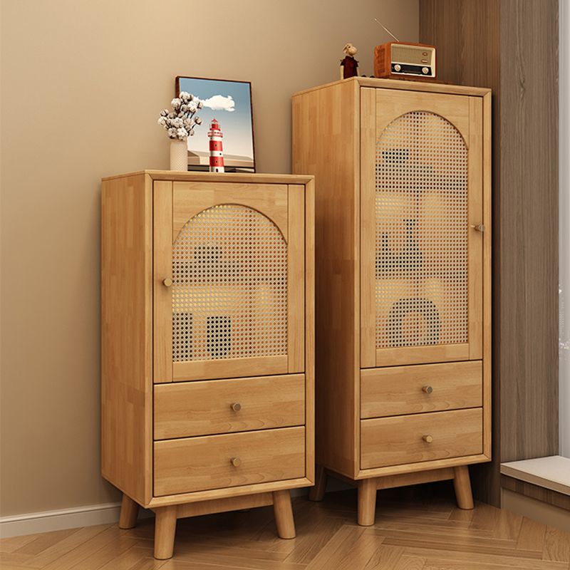 Mid Century Solid Wood 1-Door Cabinet Glass Paned Side Cabinet with 2-Drawer Clearhalo 'Cabinets & Chests' 'cabinets_chests' 'furn' 'furn_cabinets_chests' 'Furniture' 'Living Room Furniture' 1200x1200_a1b82904-4a9c-4141-84ef-5066a3c19347