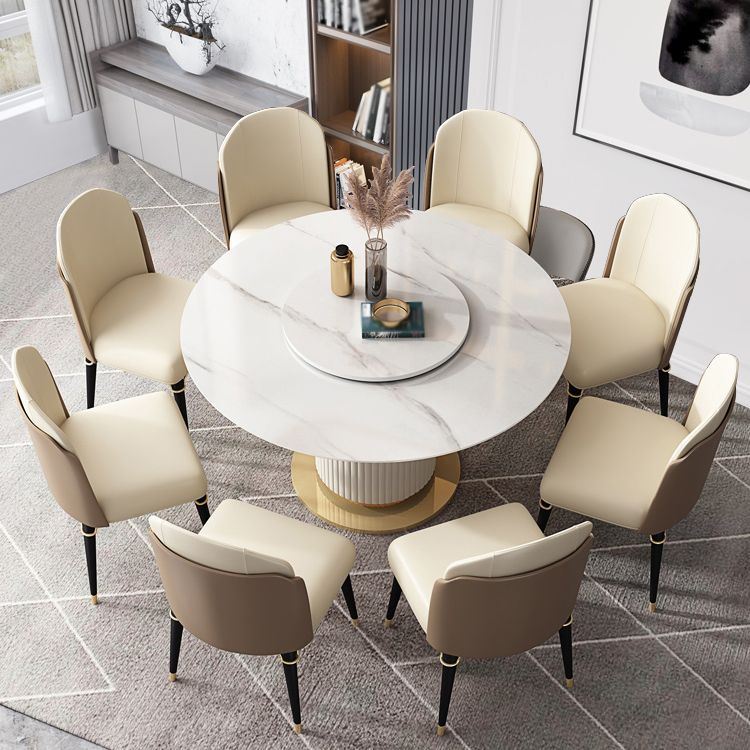 Glam 1/3/4/5/7/9 Pieces Round Dining Table Set with Sintered Stone Top Turntable Furniture Clearhalo 'Dining Room Sets' 'Dining Tables & Seating' 'dining_room_set' 'furn' 'furn_dining_room_set' 'Furniture' 'furniture_dining_room_set' 'Kitchen & Dining Furniture' 'kitchen&dining_furn' 'kitchen' 1200x1200_a1b85ccc-e2d1-4b30-82be-8bde49284dc8