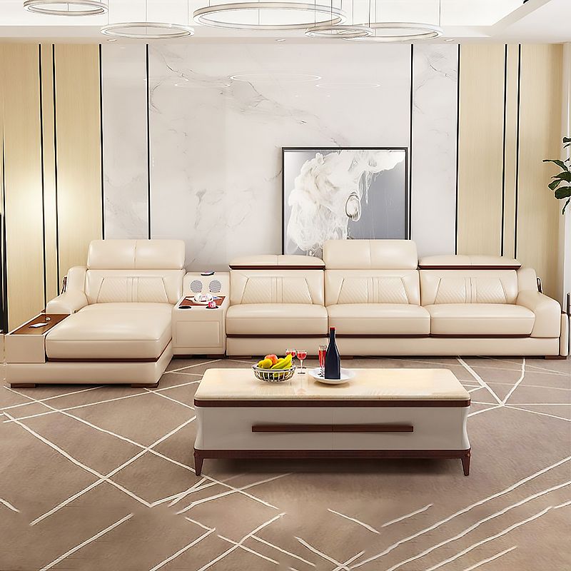 Divano e chaise con armi inclinate resistenti alla vera pelle contemporanea divano e chaise