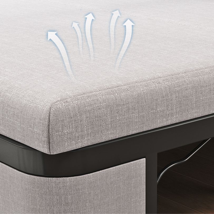 Tessuto moderno di divano futon con cuscino di stoccaggio posteriore braccia quadrata.