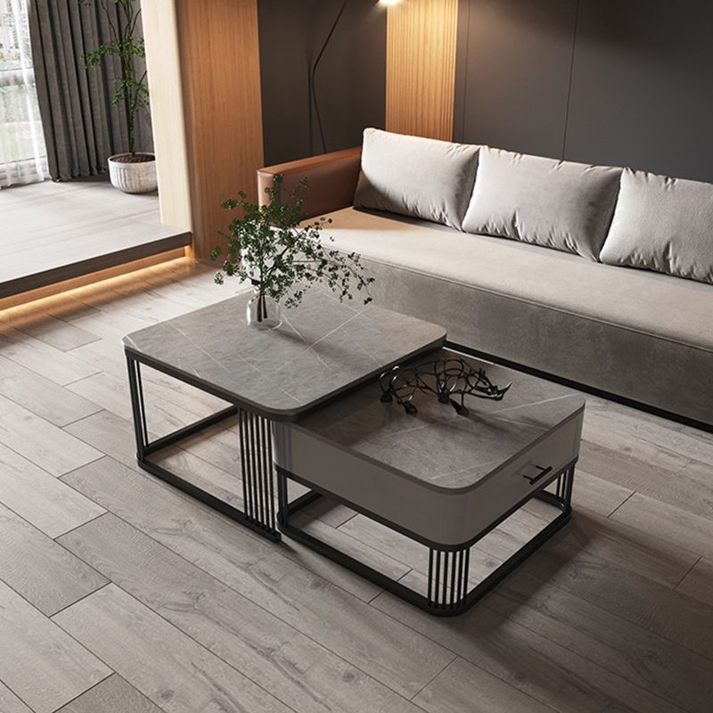 Square Nesting Coffee Table Set Slate Frame Coffee Cocktail Table with Drawer Clearhalo 'Coffee & Accent Tables' 'Coffee Tables' 'coffee_tables' 'furn' 'furn_coffee_tables' 'Furniture' 'Living Room Furniture' 1200x1200_a1bbc63d-3fea-4eb2-a637-f466c4debed7